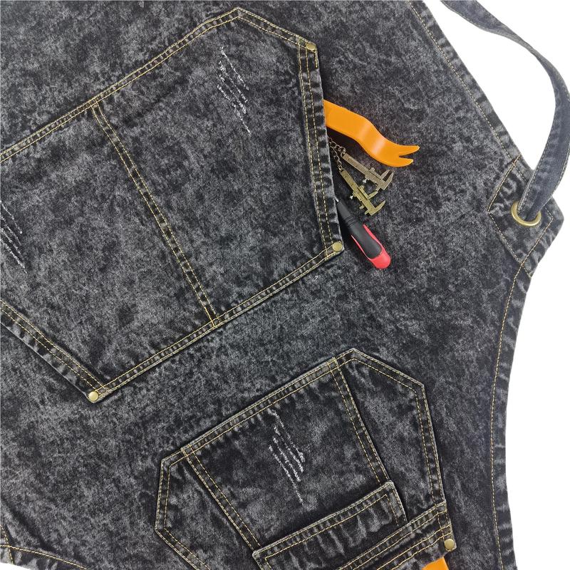 Denim Apron with Pockets, Cross Straps & Adjustable Apron, Work Apron for Hair Stylist Gardening Craftsmen Barista Women Hairdresser