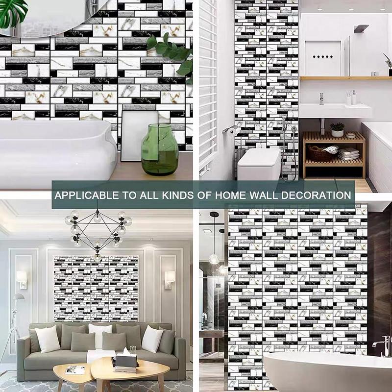 3D Retro Simulation Marble Brick Pattern Wall Sticker, Imitation Tile Self-adhesive Wall Sticker, Waterproof Living Room Kitchen Backsplash Bathroom Home Wall Sticker