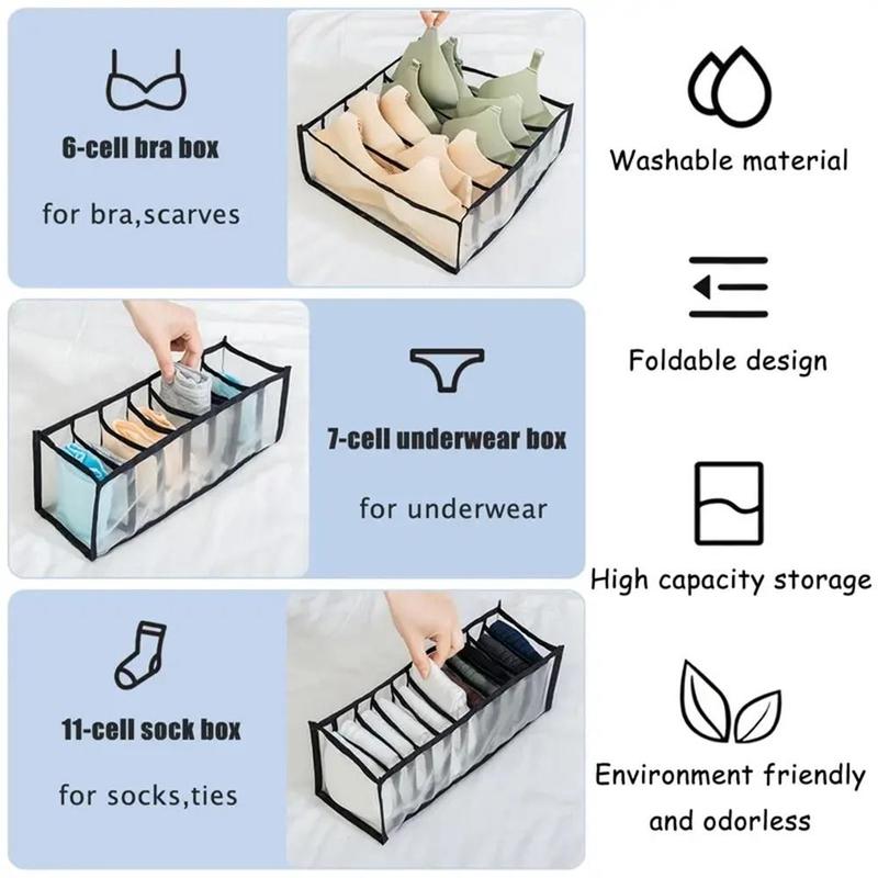 Clothes Storage Box, 3 Counts Summer Multi-grid Clear Closet Organizer for Socks and Underwear, Space Saving Wardrobe Storage Organizer, Bedroom Accessories, Summer for Gift