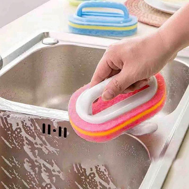 Multifunctional Scouring Pads, 1 Count Handheld Sponge Brush with Handle, Household Cleaning Tool for Bathroom, Kitchen, Living Room, Bedroom