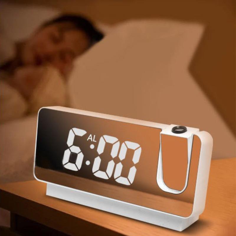 LED Mirror Projection Digital Alarm Clock, Large Mirrored Led Alarm Clock with 180° Rotatable Projector, Digital Desktop Clock for Bedroom Decor