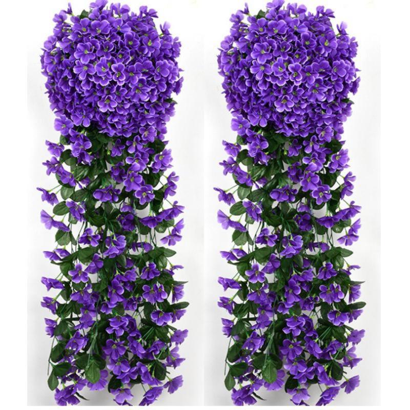 Hanging Artificial Violet Ivy Flowers 2 Packs Hanging Flowers Plant for Outside Outdoor Patio Garden Porch Wedding Home Decorations