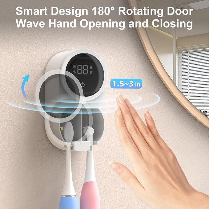 Toothbrush Holder and Cleaner Smart Light Cleaning and Fan Drying Automatic Rotating Cover