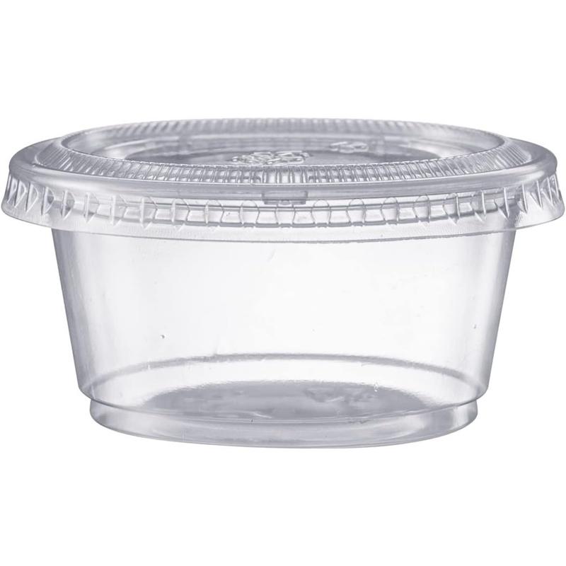 [5.5 oz. - 100 Count Clear Disposable Plastic Portion Cups with Lids - Small Plastic Condiment Containers for Sauce, Salad Dressings & Portion Control