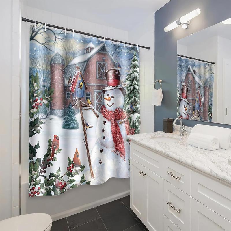 Christmas Snowman Shower Curtains For Bathroom Decor Cardinal Xmas Farmhouse Holiday Winter Waterproof Fabric Shower Curtain Set With 12 Hooks 72x72 Inchwhite Red Blue