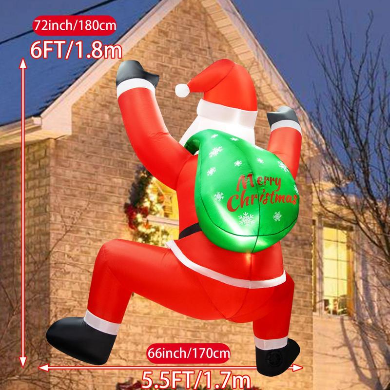 6ft 1.8m Inflatable Hanging Santa Claus Decoration, Outdoor Inflatable Decoration with Built-in Bright LED Lights, Christmas Decor for Outdoor Garden