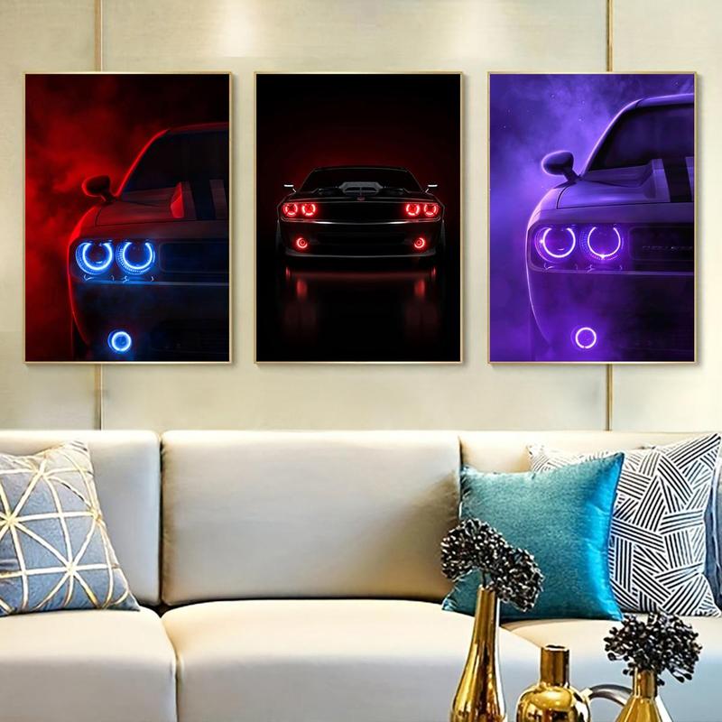 Car Pattern Canvas Poster without Frame, 3 Counts Creative Car Pattern Wall Art, Wall Decor for Home Living Room Bedroom Office