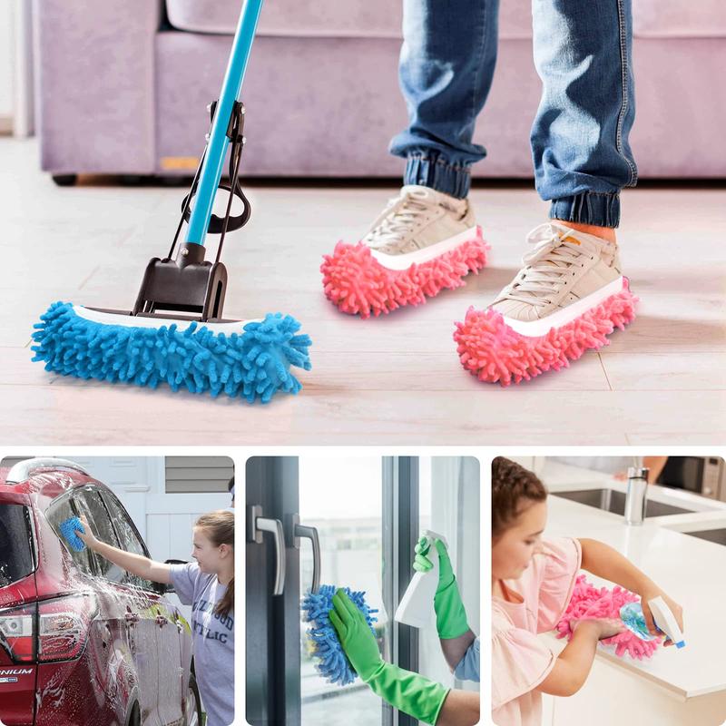 Random Color Mop Slippers, 10pcs 5 Pairs Mop Shoes, Dust Duster, Mop Socks for Women Kids Foot, Microfiber Dust Cleaners, Reusable & Washable