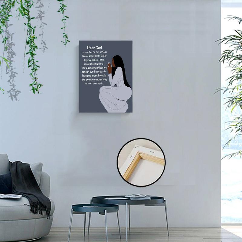 Christmas Gift - No Framed Pray wall art, African American Woman Art, Afro Girl Art Canvas painting Wall Art Prints Poster Wall Picture Decor wall art tapestry wall