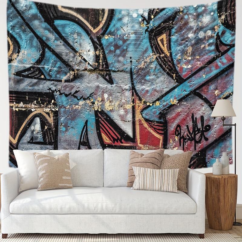 Christmas 2024 Ornament - Polyester Tapestry - Graffiti Art Print Wall Hanging, Urban Street Style Decorative Tapestry for Living Room Bedroom, Available in Multiple Sizes