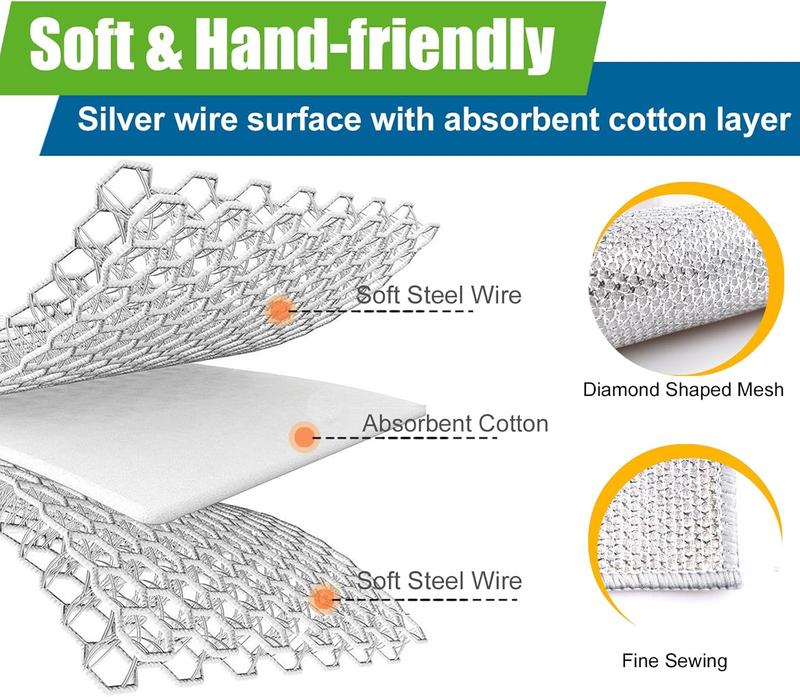 12 Pack Steel Wire Cleaning Cloths, Durable Wire Washing Cloth, Triple-Layer Wire Dishwashing Rag, Multipurpose Dish Rags for Washing Dishes, Non Scratch Wire Dishcloth for Kitchen