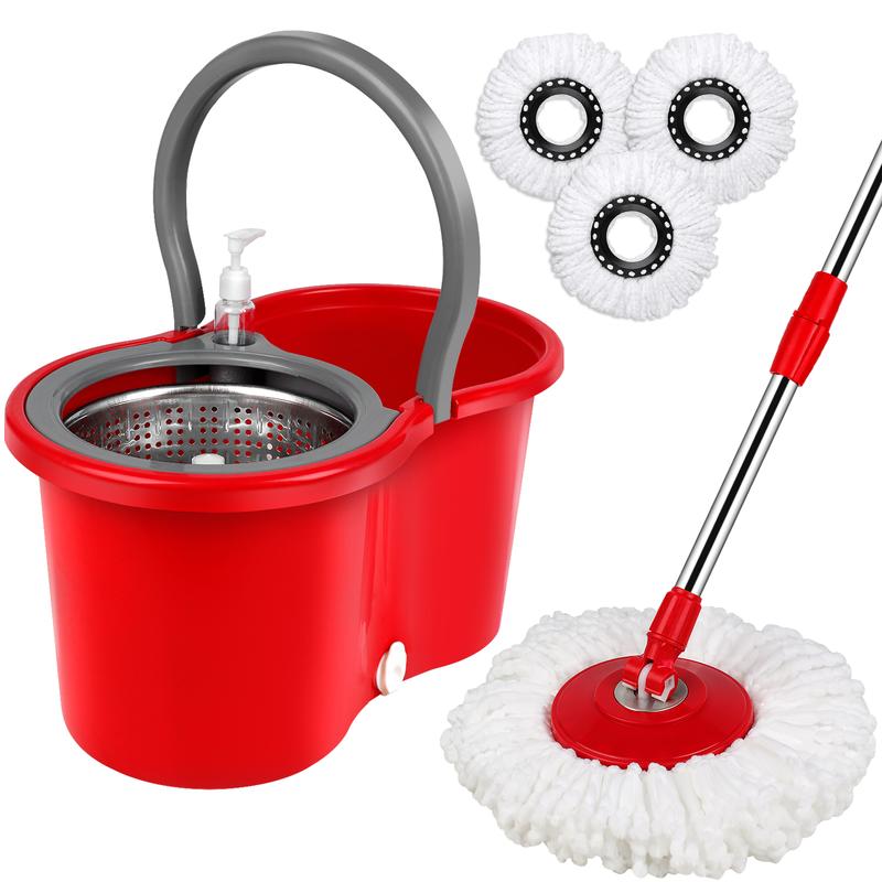 Colorful Spin Mop Bucket Wringer System with 3 Microfiber Refills and Extendable Pole for Household Cleaning Plastic Set Stainless Steel Box