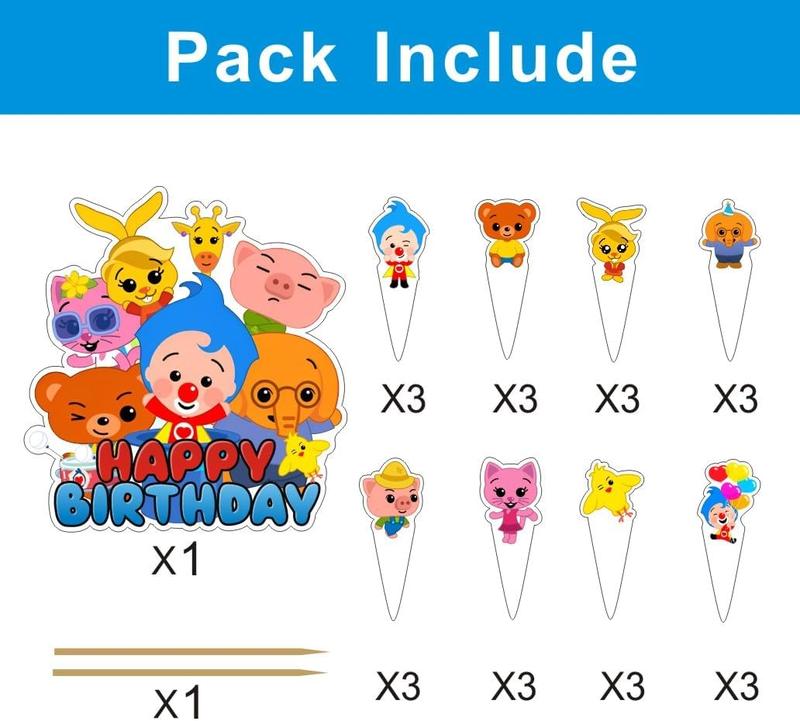 Plim Plim Birthday Party Decorations include 25 count Cake Topper and Cupcake Toppers Sets for Plim Plim Birthday Party Supplies