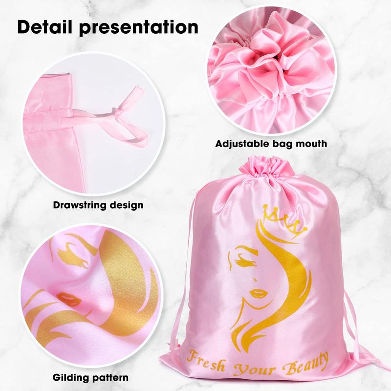 6PCS Satin Wig Bags wig Storage for Multiple Wigs Bags Storage Satin Bags for Wigs Silk Bags with Drawstring Hair Bag Hair Storage Bags for Packaging Wigs, Bundles, Hair Extensions （Pink）