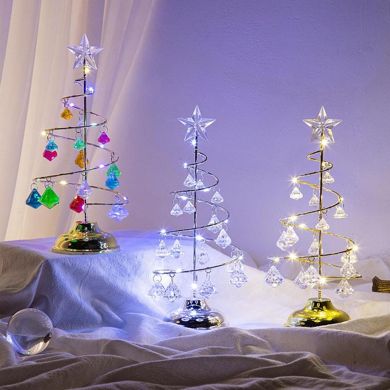 LED Light Up Christmas Tree without Battery, 1 Count Battery Powered Artificial Crystal Tree Night Light, Desktop Ornament for Home Bedroom