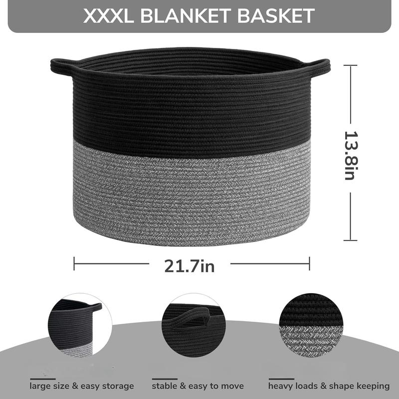 Woven Rope Basket with Handle Organiser, XXXLarge, Cotton For  Laundry, Blanket, Comforter Cushions Storage Bin Thread Laundry Hamper