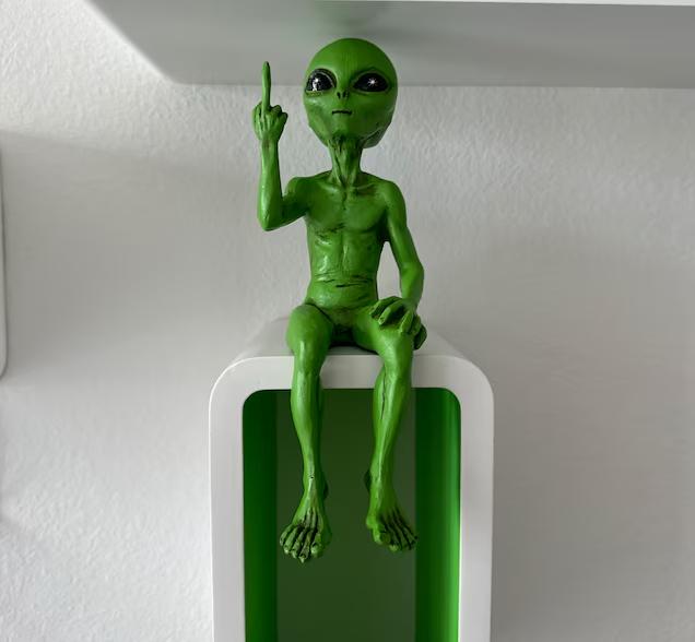 Set of 2 Rude Alien Statue “Flipping The Bird”  Shelf Sitter Extraterrestrial Figurine Funny Home or Garden Decoration