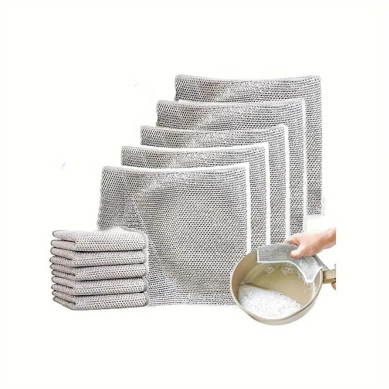 Steel Wire Dishwashing Cloth, Spring Kitchen Multipurpose Wet and Dry Cleaning Rag for Skillet, Frying Pan, Cooker, Baking Tray