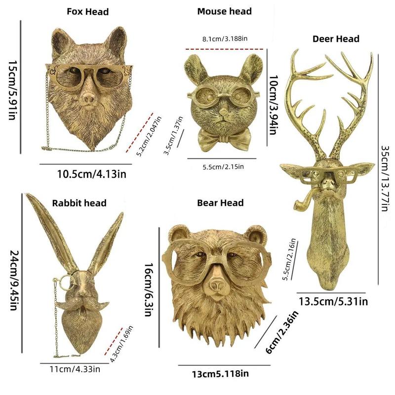 Animal Head Design Wall Hanging Decor, 1 Count Vintage Resin Animal Head Wall Decor, Wall Hanging Ornament for Home Living Room & Bedroom