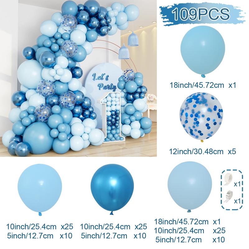 Baby Blue Balloon Garland Arch Kit,109pcs Blue Confetti Balloons,Anniversary Latex Balloon Wedding Birthday Party Decoration,Boys Baby Shower Decor