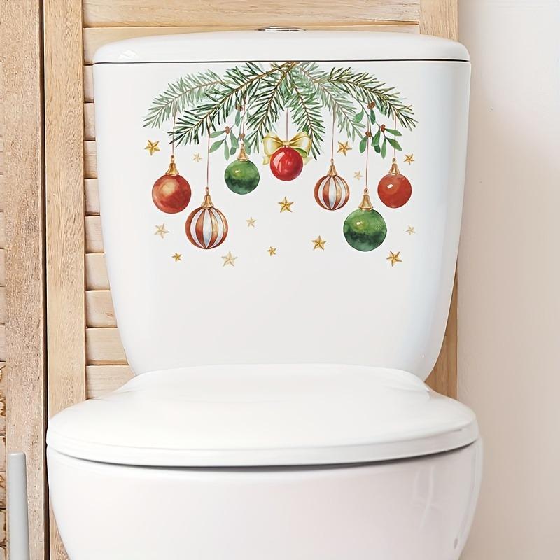 Christmas Leaf & Ball Pattern Toilet Sticker, 1 Count Removable Self Adhesive Toilet Lid Decal, Decorative Sticker for Home Bathroom