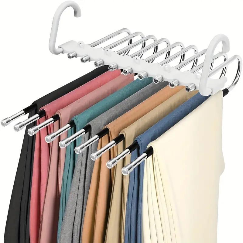 Space Saving Pants Hanger, Non Slip Stainless Steel Multifunctional Pants Rack, S-type Closet Organizer with Hooks for Leggings Trousers, Storage Organizer for Bedroom