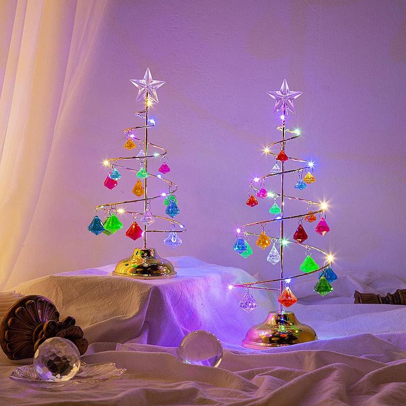 LED Light Up Christmas Tree without Battery, 1 Count Battery Powered Artificial Crystal Tree Night Light, Desktop Ornament for Home Bedroom