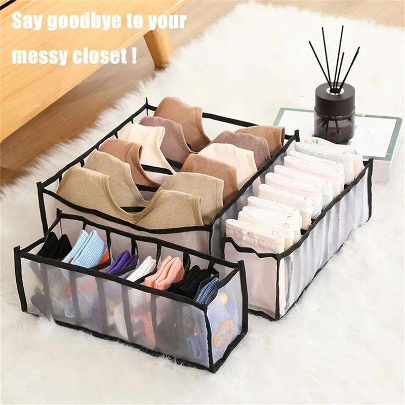 Clothes Storage Box, 3 Counts Summer Multi-grid Clear Closet Organizer for Socks and Underwear, Space Saving Wardrobe Storage Organizer, Bedroom Accessories, Summer for Gift