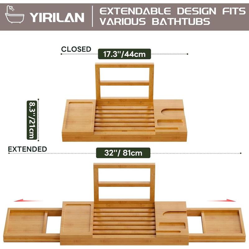 Bamboo Bathtub Tray, Expandable Bathroom Tray, Waterproof Tray Caddy, Perfect Bath Caddy for Home Spa, Gift for Loved Ones, Bamboo