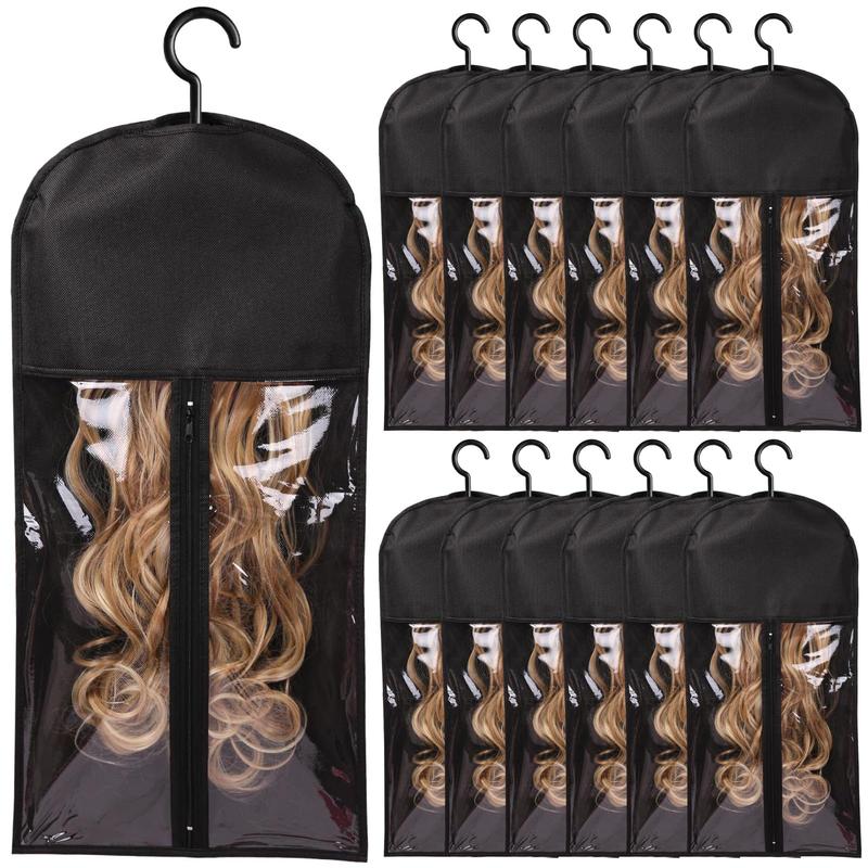 Wig Storage Bag, 12pcs set Dustproof Wig Storage Bag with Hook & Zipper, Portable Hair Storage Bag for Home Bedroom & Travel