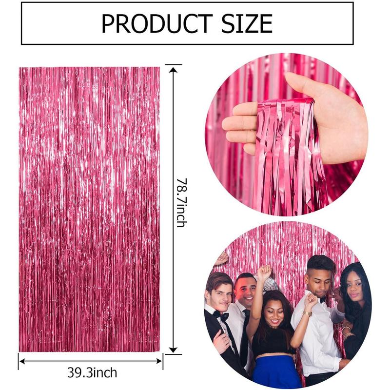 2 Pack Pink Backdrop Party Decorations Tinsel Curtain Party Backdrop Foil Fringe Birthday Decorations Photo Booth Streamer Backdrop Pink Theme Bachelorette Graduation Party Decorations