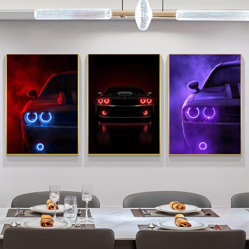 Car Pattern Canvas Poster without Frame, 3 Counts Creative Car Pattern Wall Art, Wall Decor for Home Living Room Bedroom Office