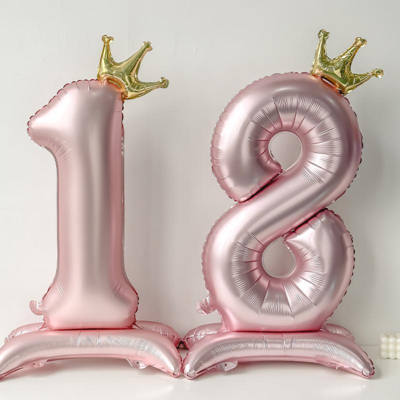 40 Inch Standing Number Crown Balloon, Birthday Party Number Balloon, Party Decoration Supplies