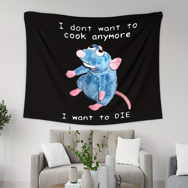 Fun Mouse Tapestry Room Wall Decoration Aesthetics Hanging Cloth I Don't Want To Cook Anymore, I Want To DIE, Peach Fleece Hanging Tapestry For Living Room Bedroom Dorm Room Decor Home Decor,