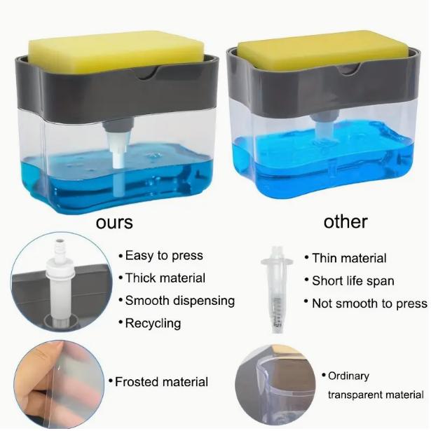 Complete Kitchen Soap Dispenser: Latex-Free Plastic, Freestanding Design with Pump, Sponge Holder & Bonus Sponge - Perfect for Easy Dishwashing