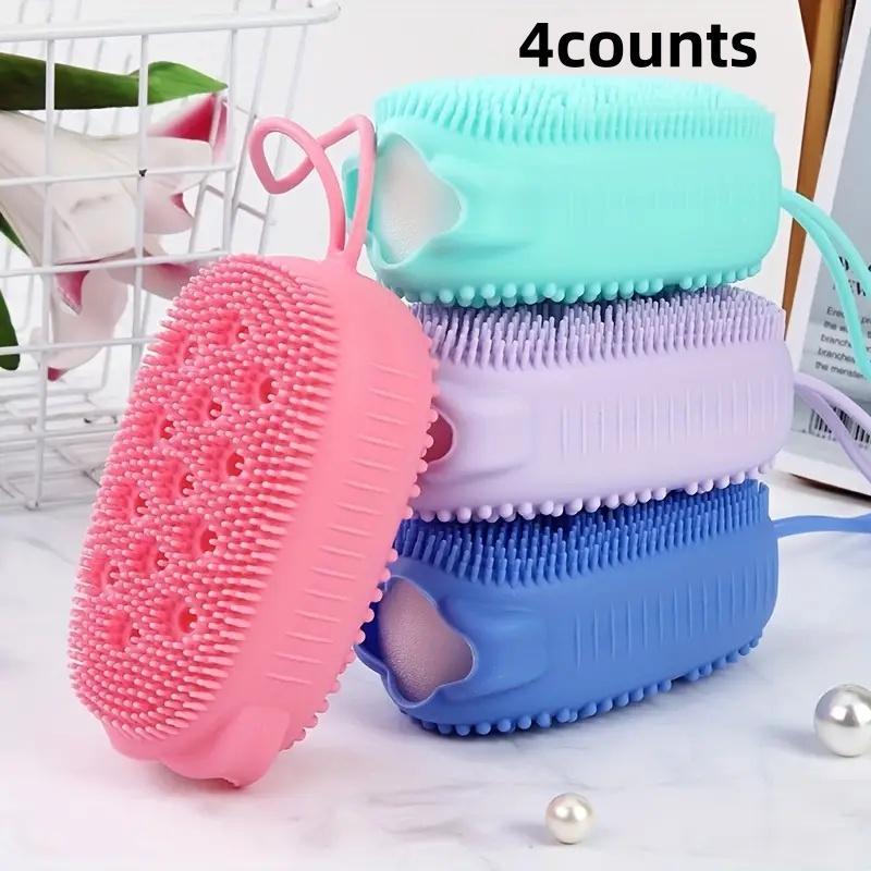 Double-sided Silicone Bath Brush, 4 Counts Random Color Bath Scrubber, Bath Brush for Exfoliating, Body Scrubber, Shower Exfoliator Accessories