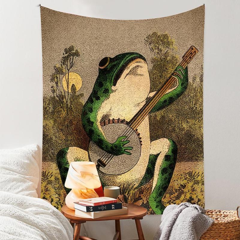 Frog & Guitar Pattern Tapestry, 1 Count Vintage Painting Wall Hanging Blanket, Wall Art Decor for Home Living Room Bedroom