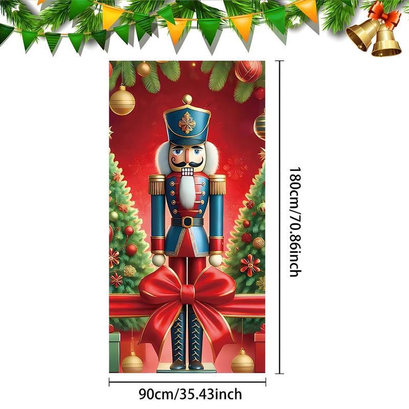 Nutcracker Pattern Door Banner, 1 Count Christmas Themed Door Curtain, Festive Backdrop for Home Living Room Bedroom