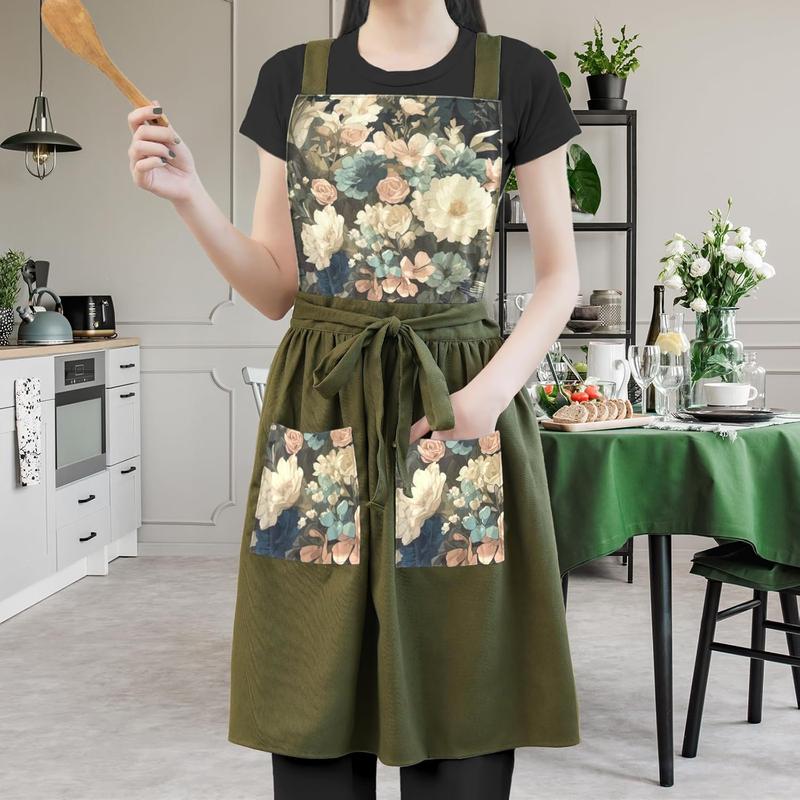 Vintage Apron Dress, Cute Kitchen Apron for Women with Pockets, Pinafore Apron for Cooking, Gardening, Baking