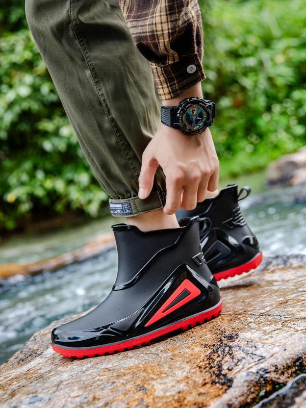 Men's Fashionable Waterproof Non-slip Rain Boots, Casual Outdoor Camping Rain Boots, Male All-match Round Toe Shoes for Daily Use