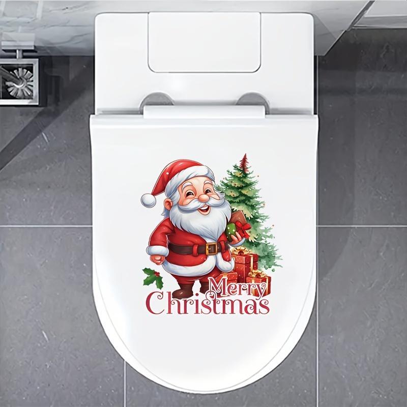 Santa Claus Pattern Toilet Sticker, 5 Counts Merry Christmas Self-adhesive Sticker, Versatile for Toilet, Bathroom, Fridge & Window, Perfect for Holiday Home Aesthetics