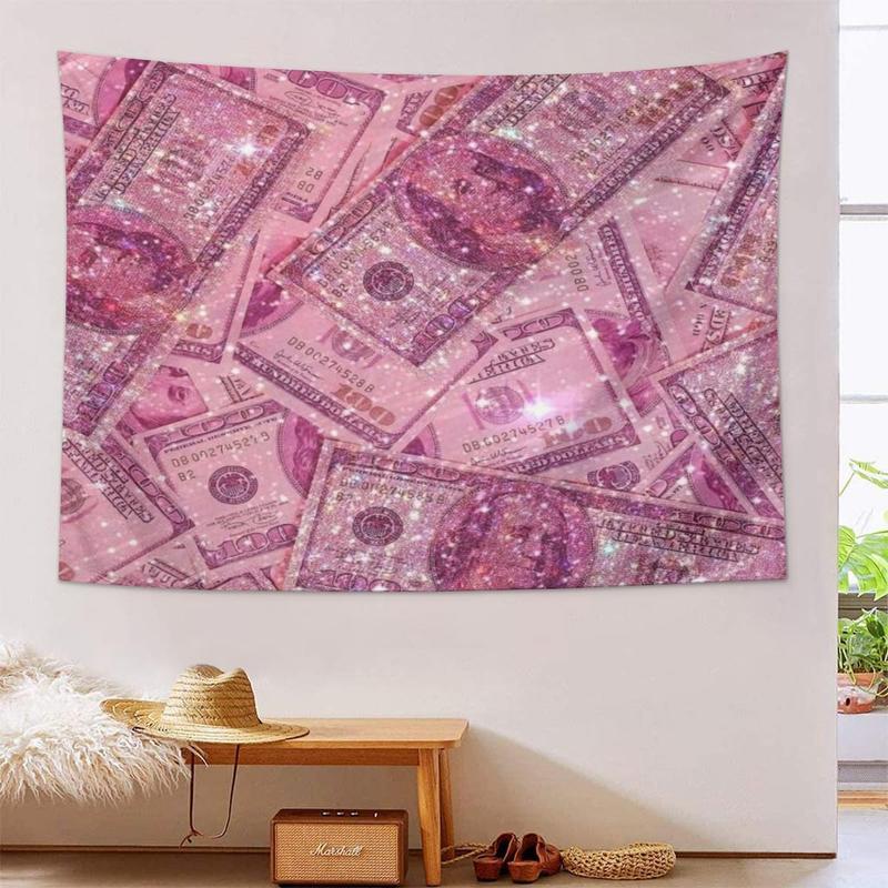 Pink Money Tapestry Aesthetic Wall Hanging Tapestries Cute Preppy Banner For Teen Girl Bedroom College Dorm Home Living Room Party Decor 29X37 In