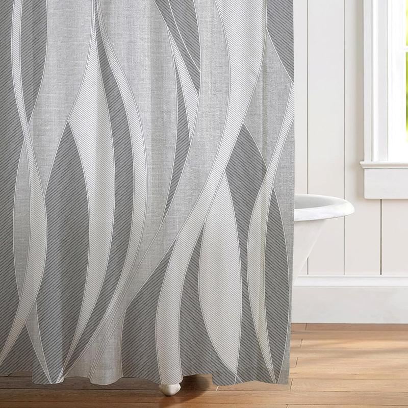 KAIRA Modern Grey Wave Pattern Shower Curtain with Hooks, 72