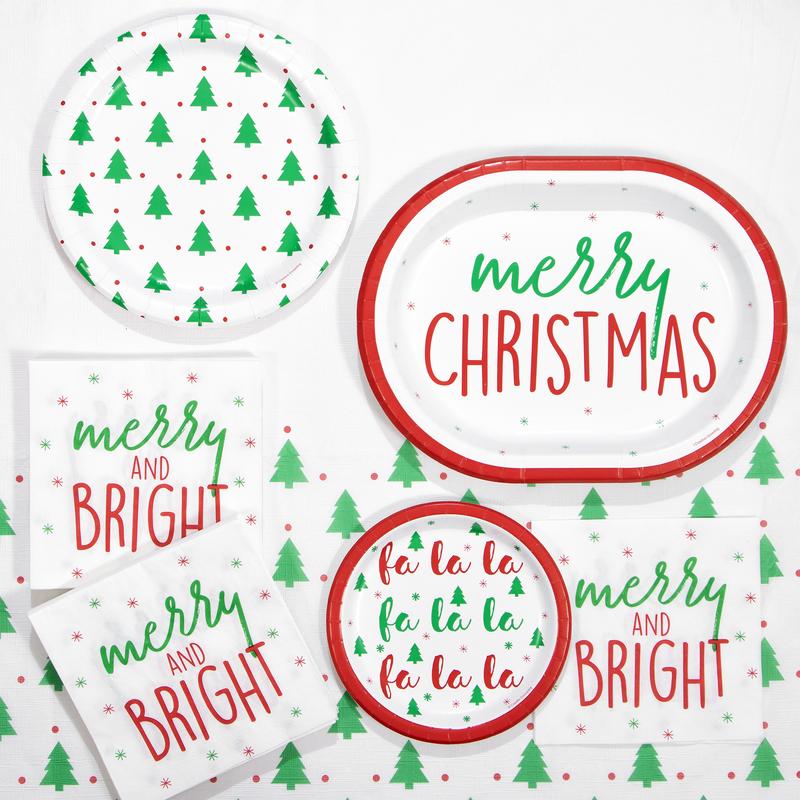 Red and Green Christmas Tree Disposable Round Paper Plates 7