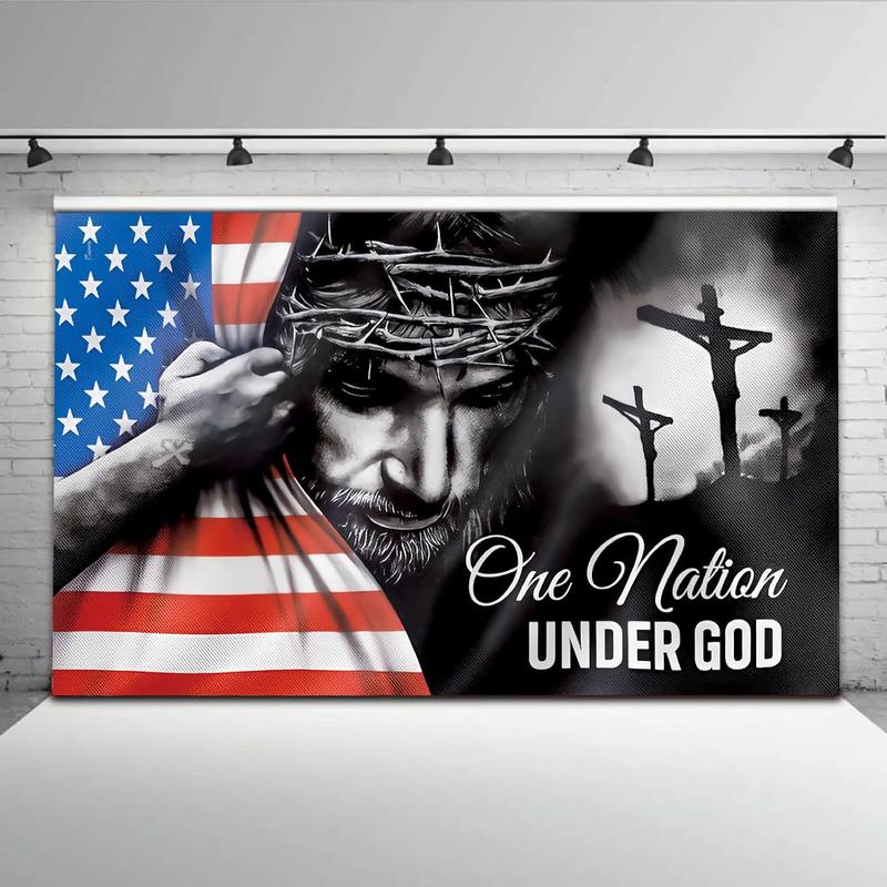 4th of July Backdrop,70.8x43.3 Inch One Nation Under God Independence Day  Flag Background Patriotic Party  Veterans Memorial Day Portrait Banner Photo Booth Photoshoot Decoration Supplies