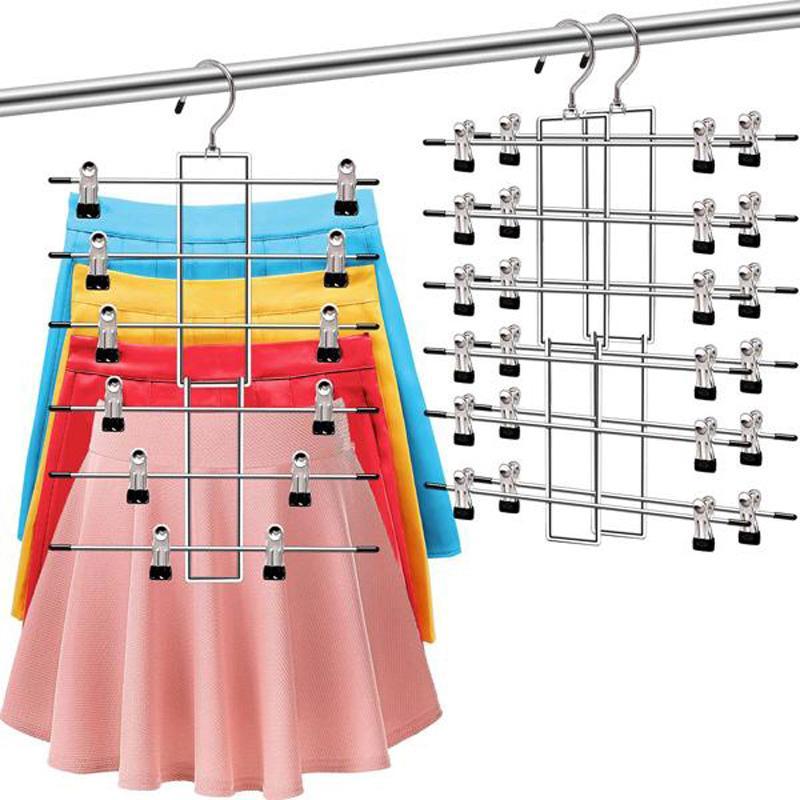 6 Layer Clothes Hanger with Clip, 3 Counts Space Saving Pants Hanger, Multifunctional Clothes Hanger for Dormitory, Home Organizer for Bedroom Wardrobe Closet, Storage Organizer