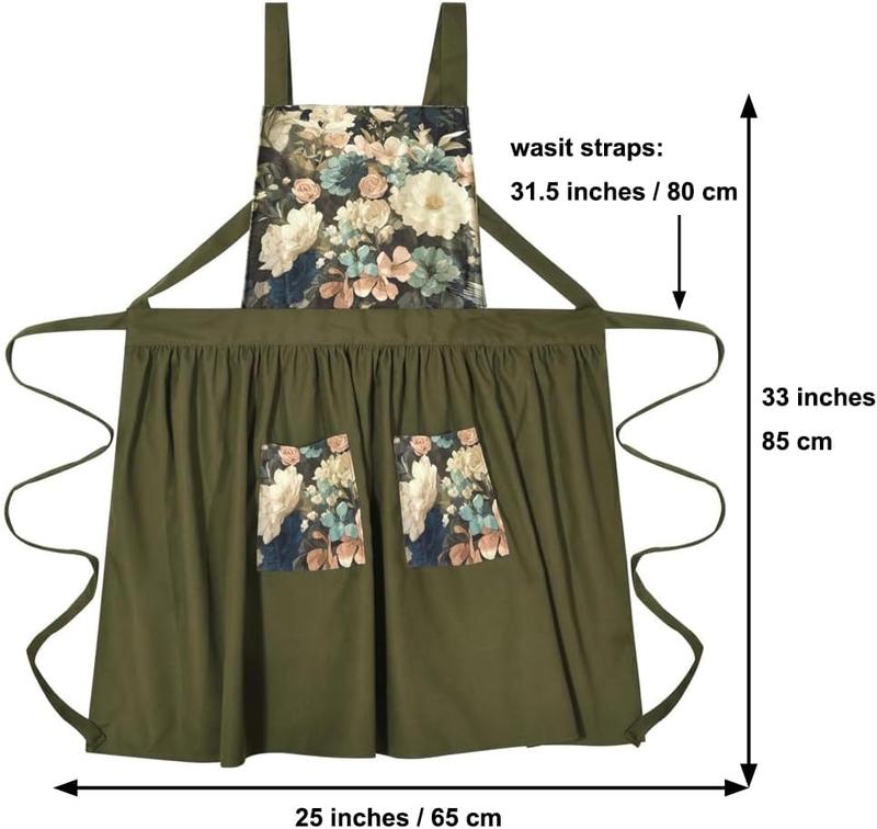 Vintage Apron Dress, Cute Kitchen Apron for Women with Pockets, Pinafore Apron for Cooking, Gardening, Baking