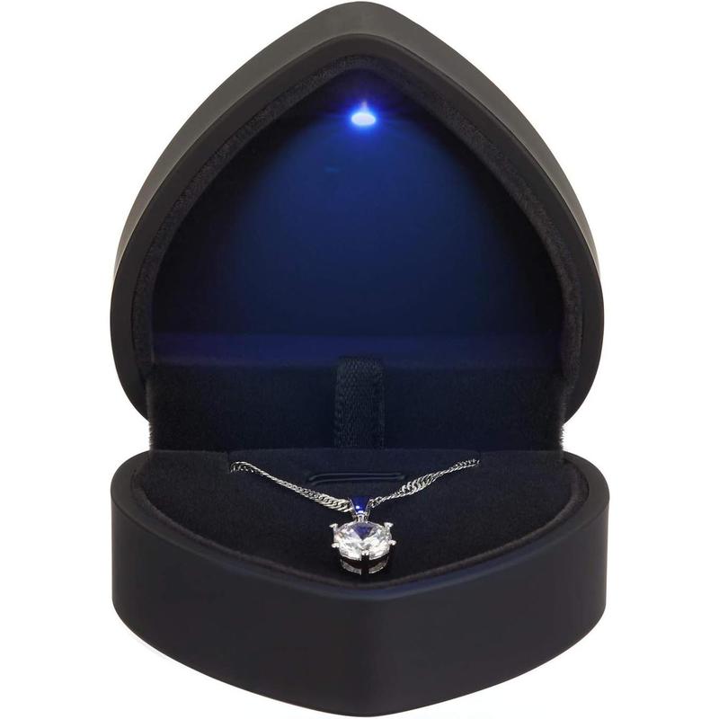 Heart Shaped LED Pendant Necklace Box,  Gift Boxes for Bracelet Bracelets, Small  Display with Light for Proposal Engagement Wedding Valentine's Day (Black)