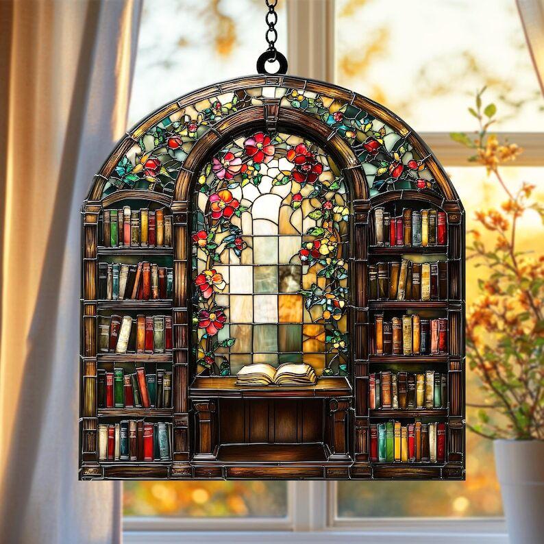 Library Bookshelf ACRYLIC SUNCATCHER Library Window Hanging NOT glass Book Lover Gift Bookish Librarian Gift Wall Hanging Decor