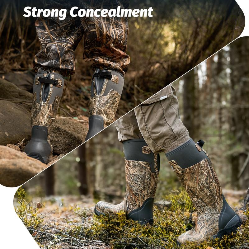 Trudave Hunting Boots for Men, Waterproof Rubber Boots with Steel Shank, 5mm Neoprene Camo Insulated Mens Rain Boots (Size 5-14) Comfortable Shoe